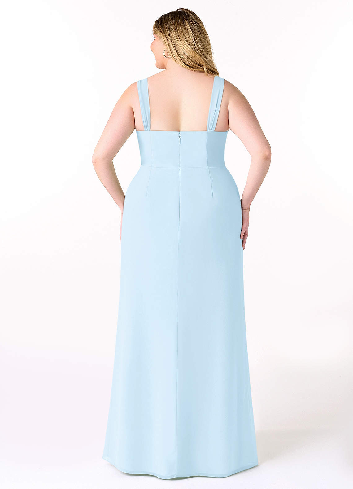 Sky Blue Sheath Pleated Chiffon Dress