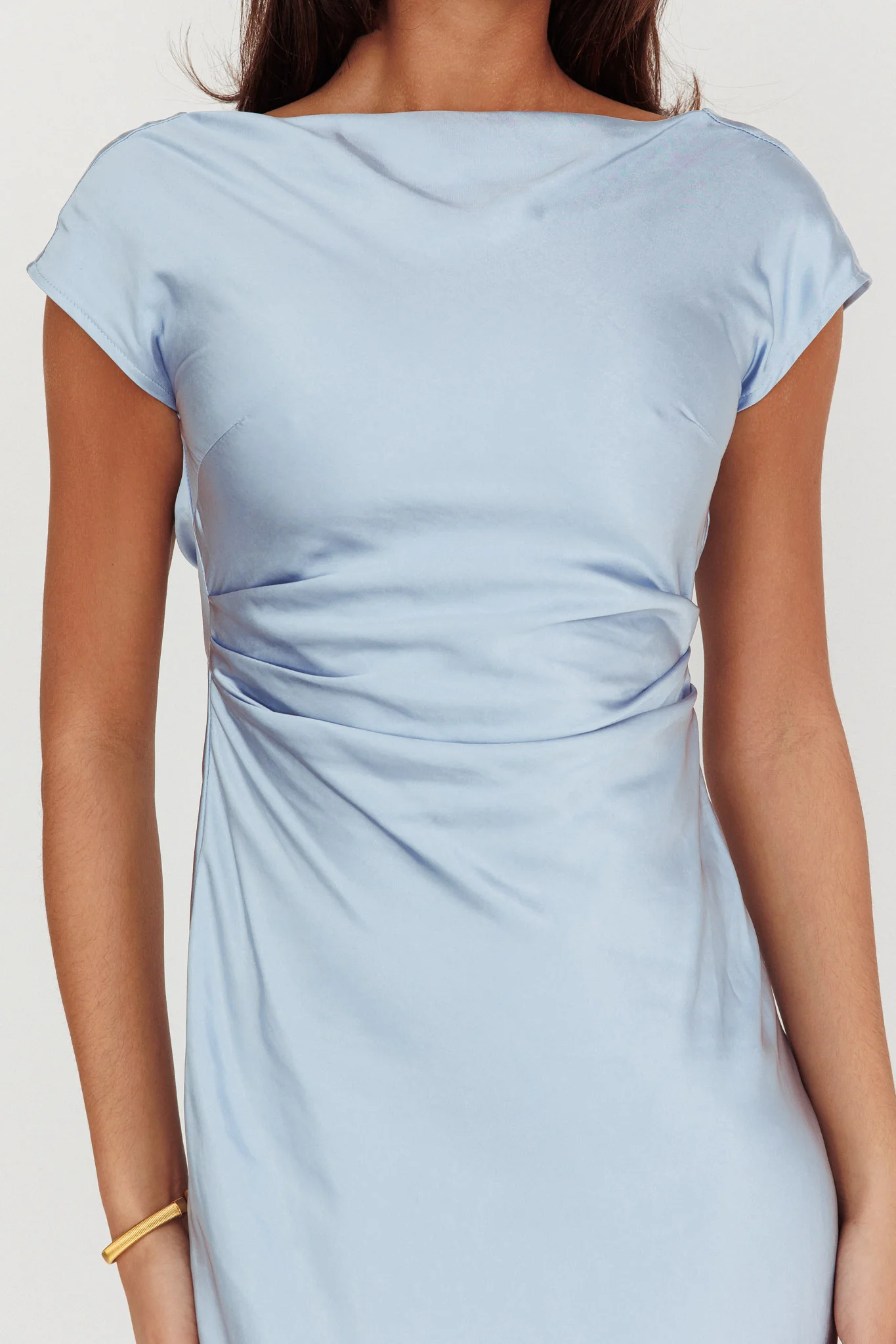 Loveland Cap Sleeve Cowl Back Midi Dress Baby Blue