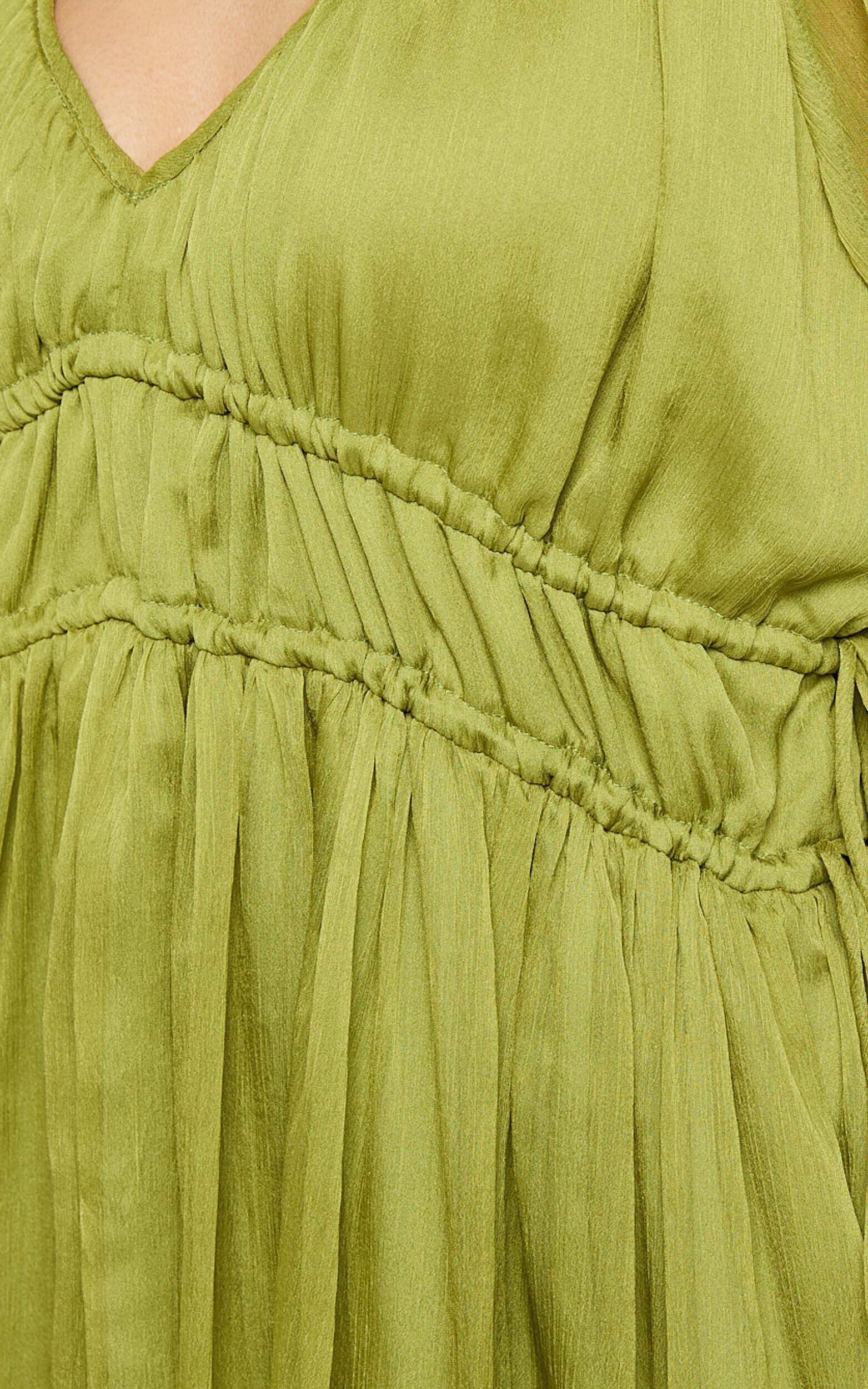 Roxanna Maxi Dress - Long Sleeve Ruched Waist Dress in Green