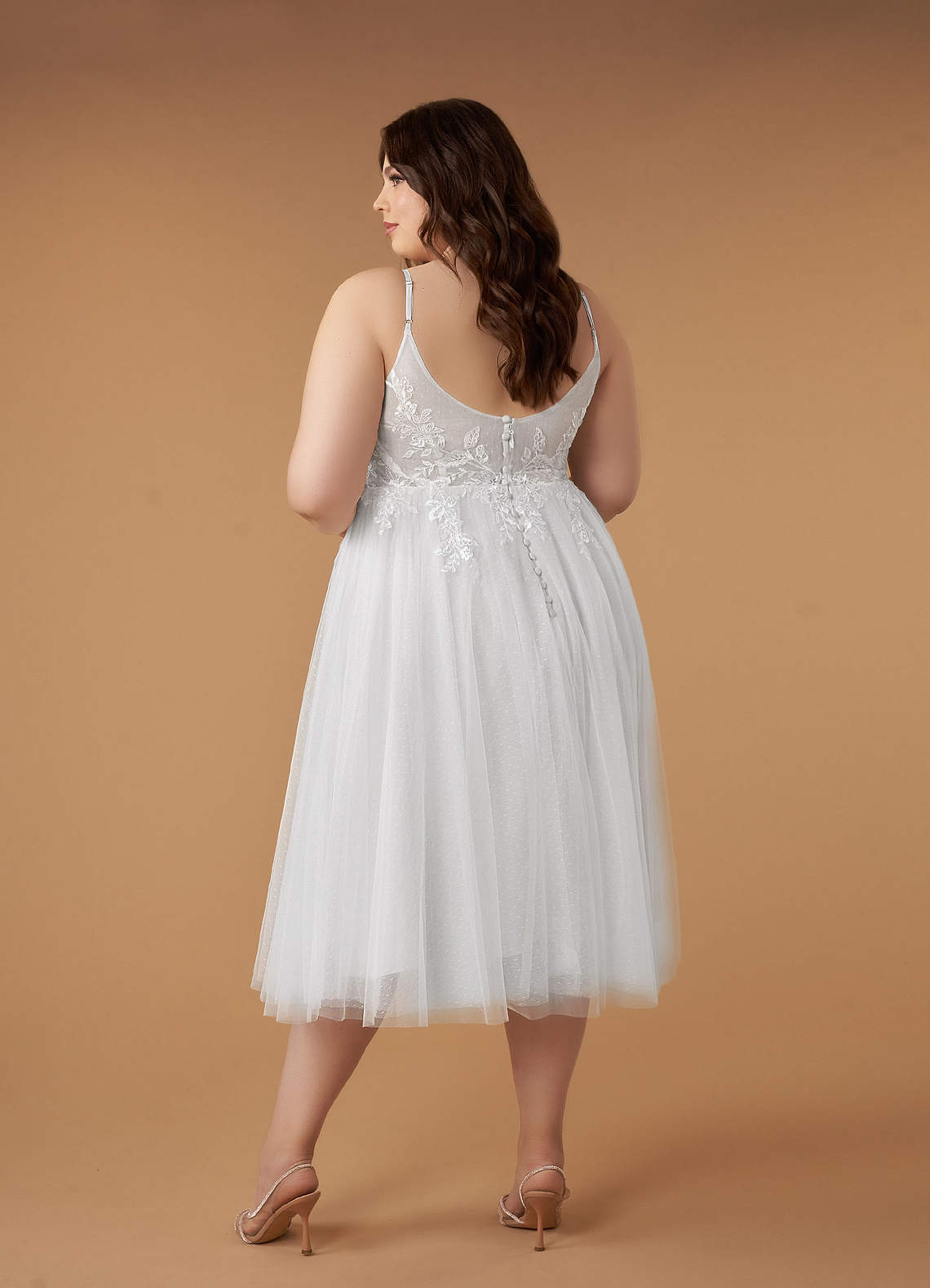 Diamond White A-Line V-Neck Sequins Tulle Dress