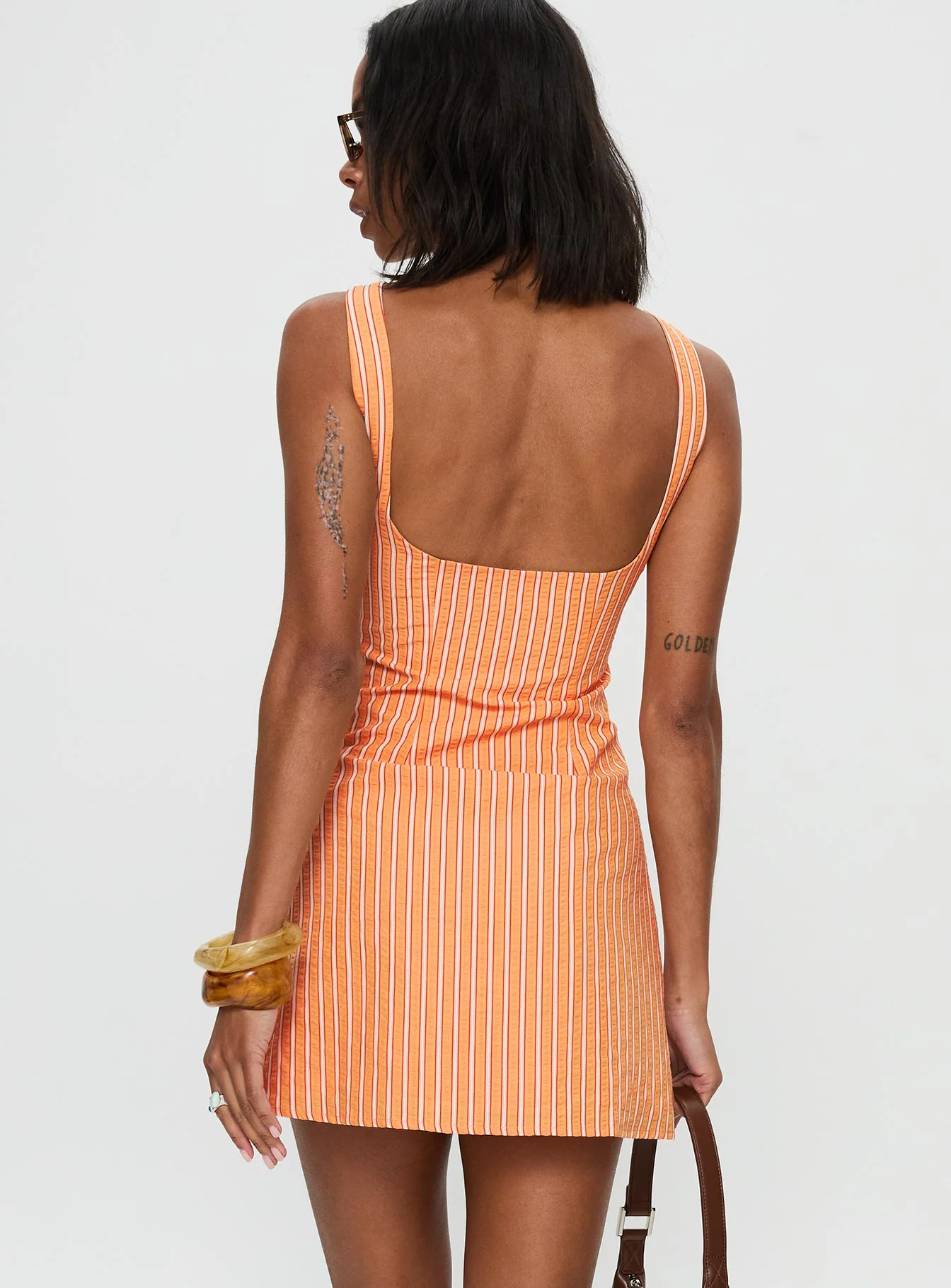 Ellesandra Boat Neck Mini Dress Orange Stripe