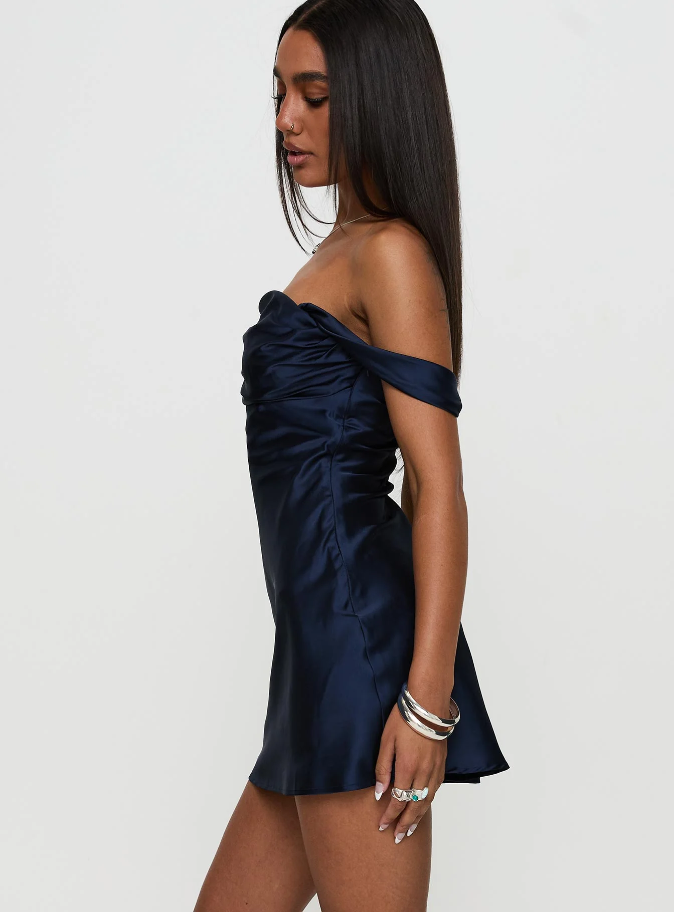 Zabbarra Off The Shoulder Mini Dress Navy