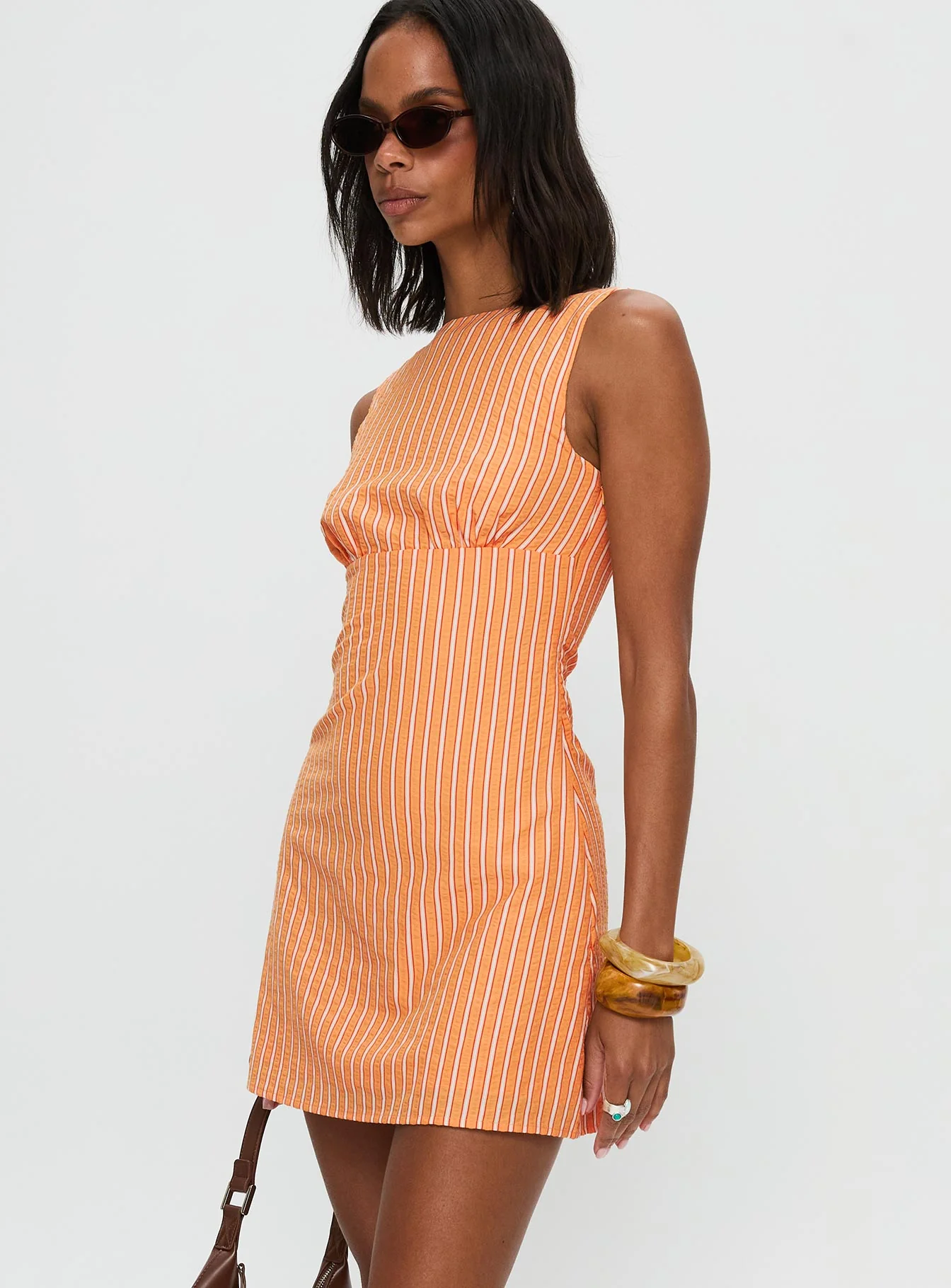 Ellesandra Boat Neck Mini Dress Orange Stripe