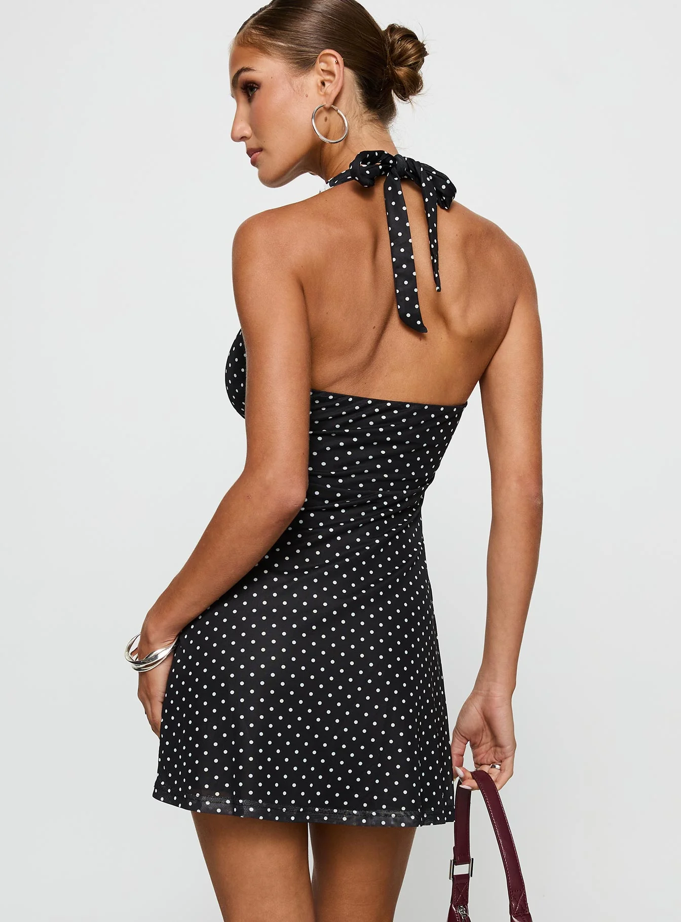 Black Beauty Halter Mini Dress Black / Polka