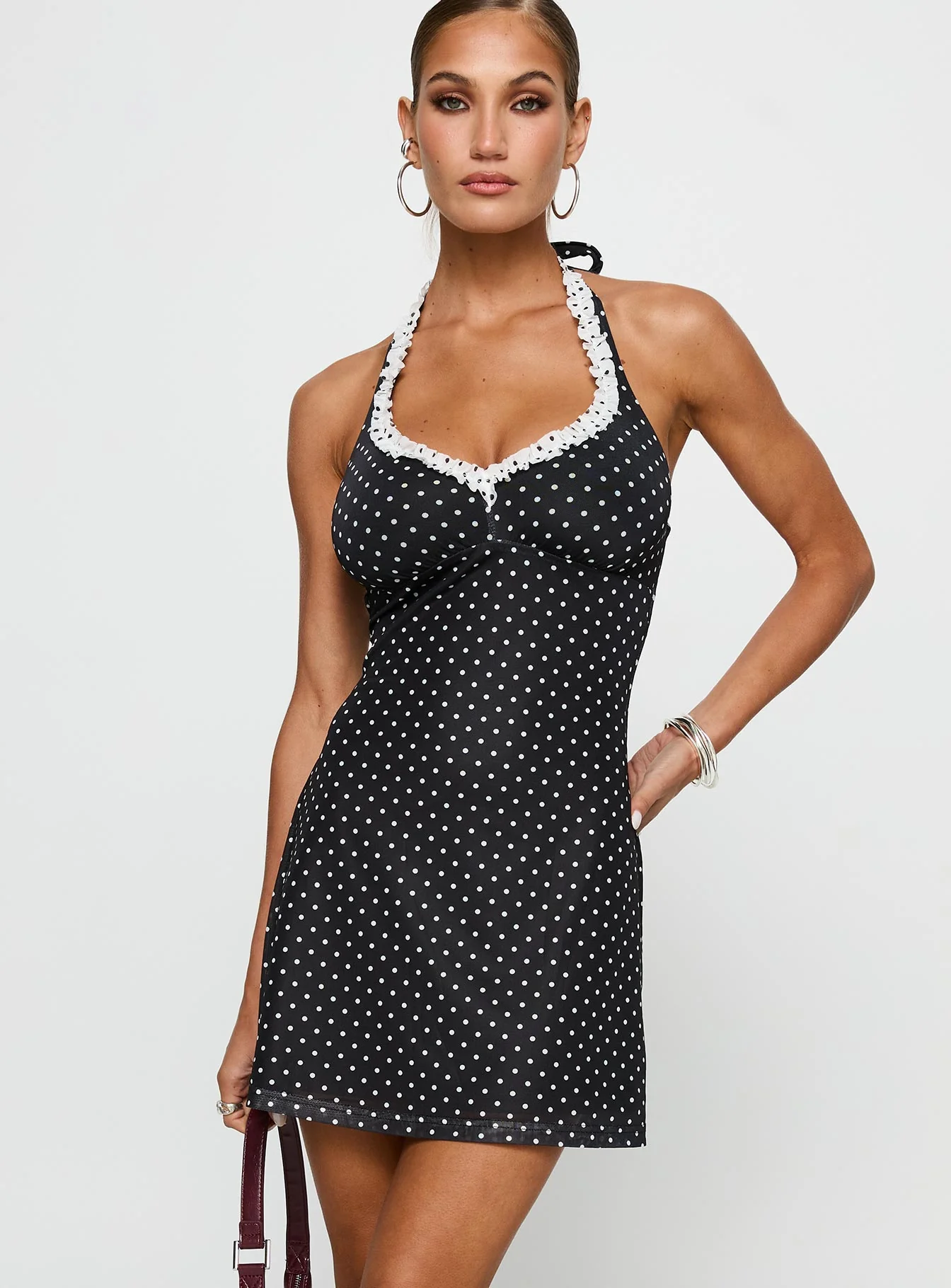 Black Beauty Halter Mini Dress Black / Polka