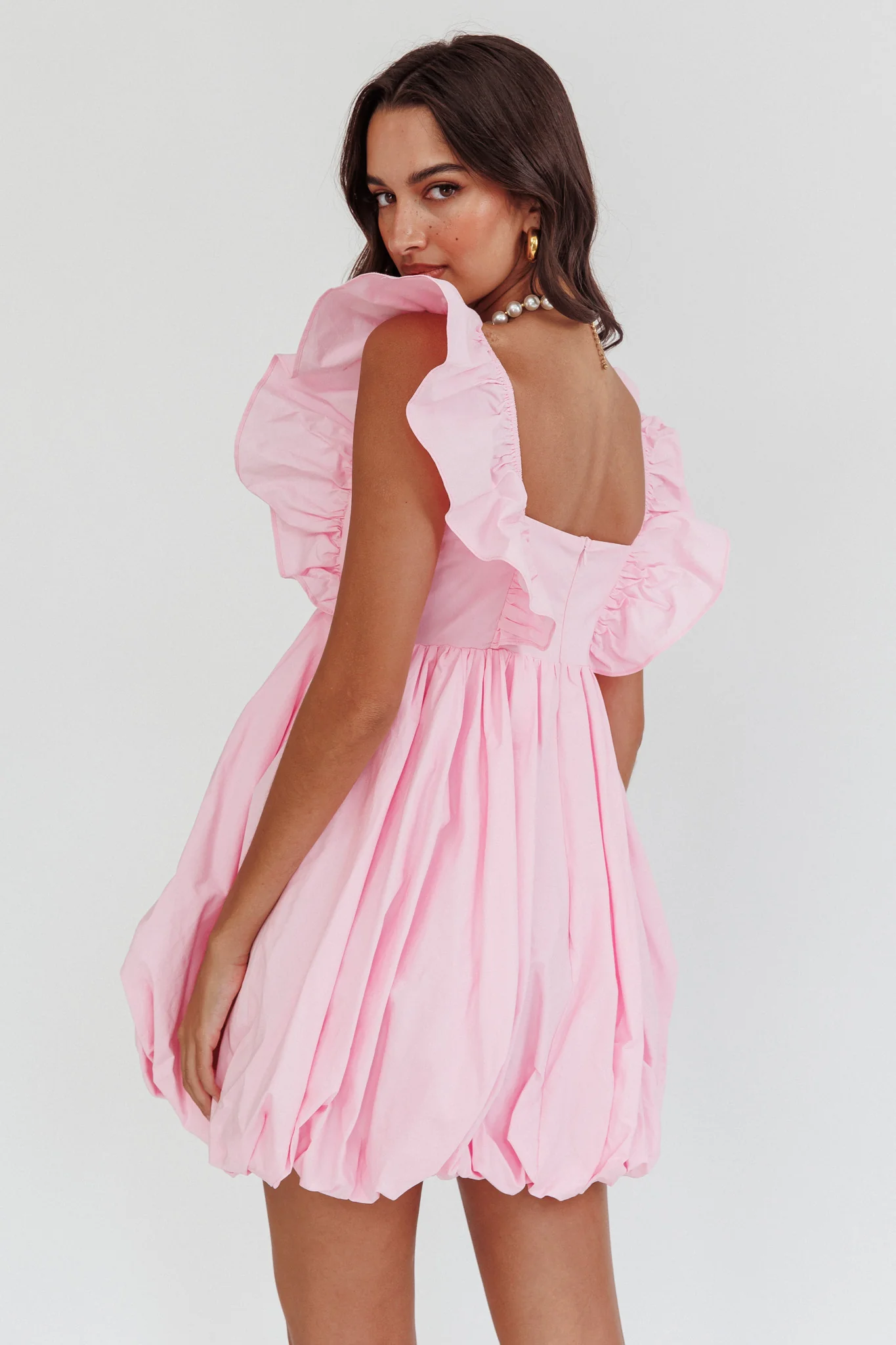 Horoscope Bubble Hem Mini Dress Blush