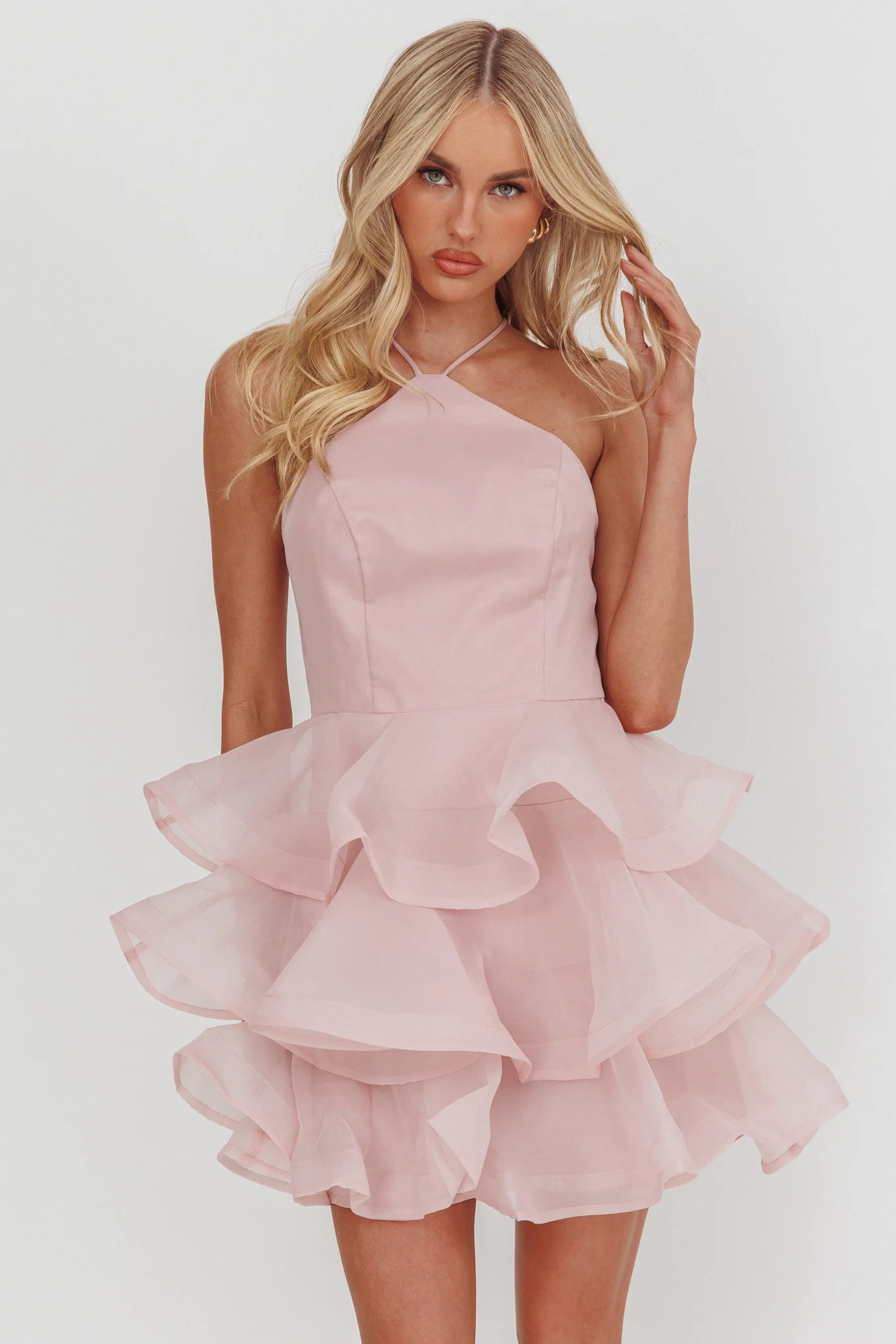 Kiera Layered Ruffle Strappy Mini Dress Pink