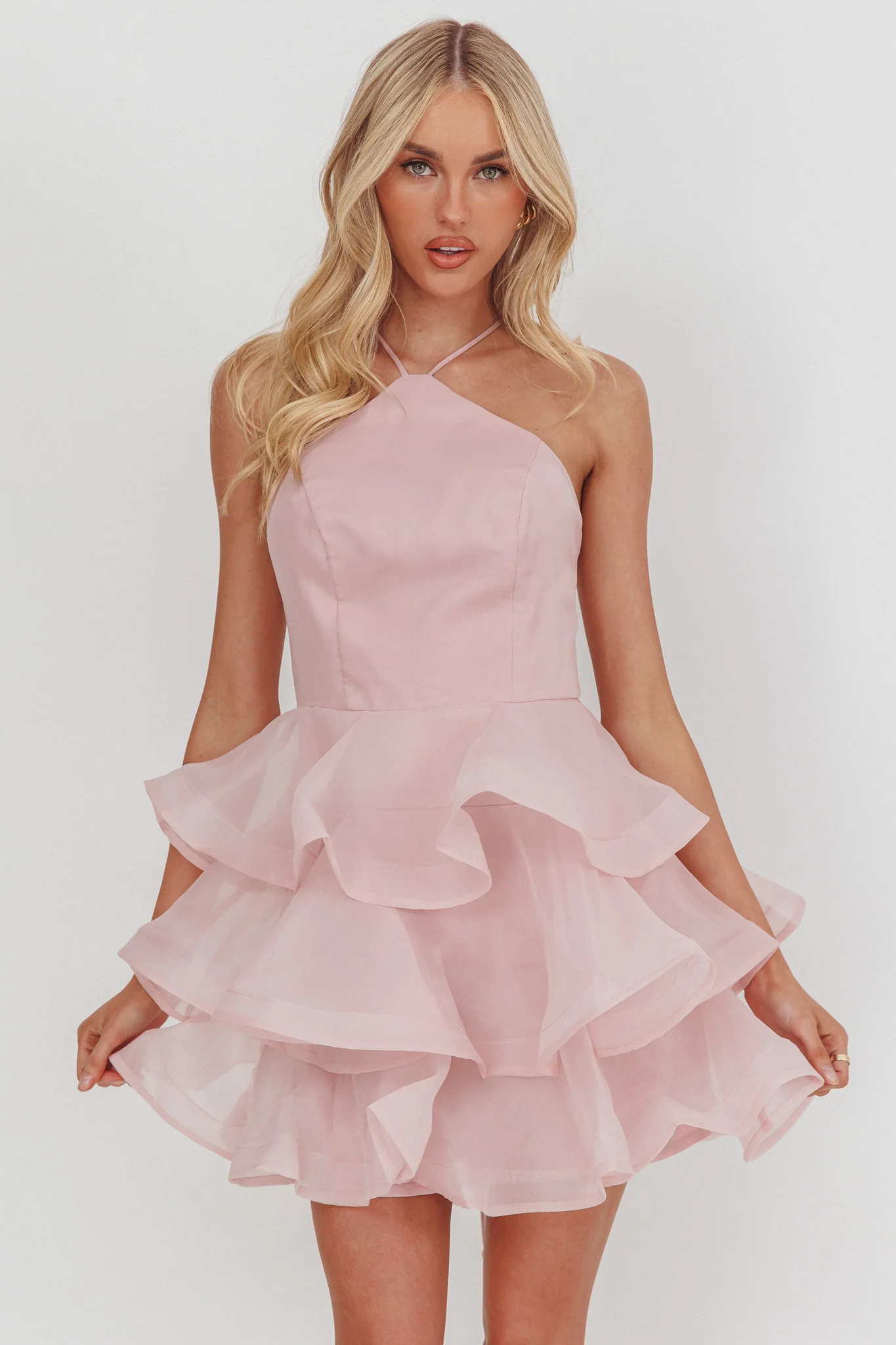 Kiera Layered Ruffle Strappy Mini Dress Pink