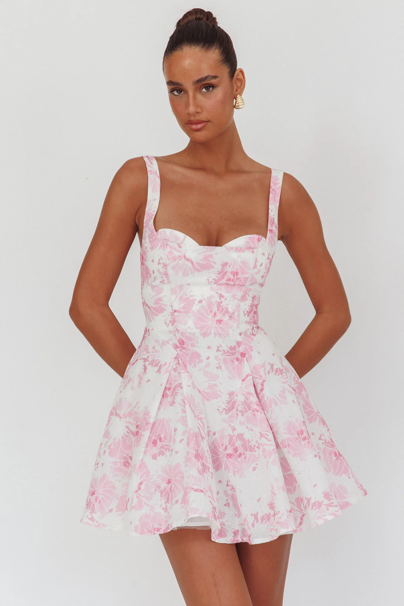 Get My Attention Off-Shoulder Mini Dress Floral Pink