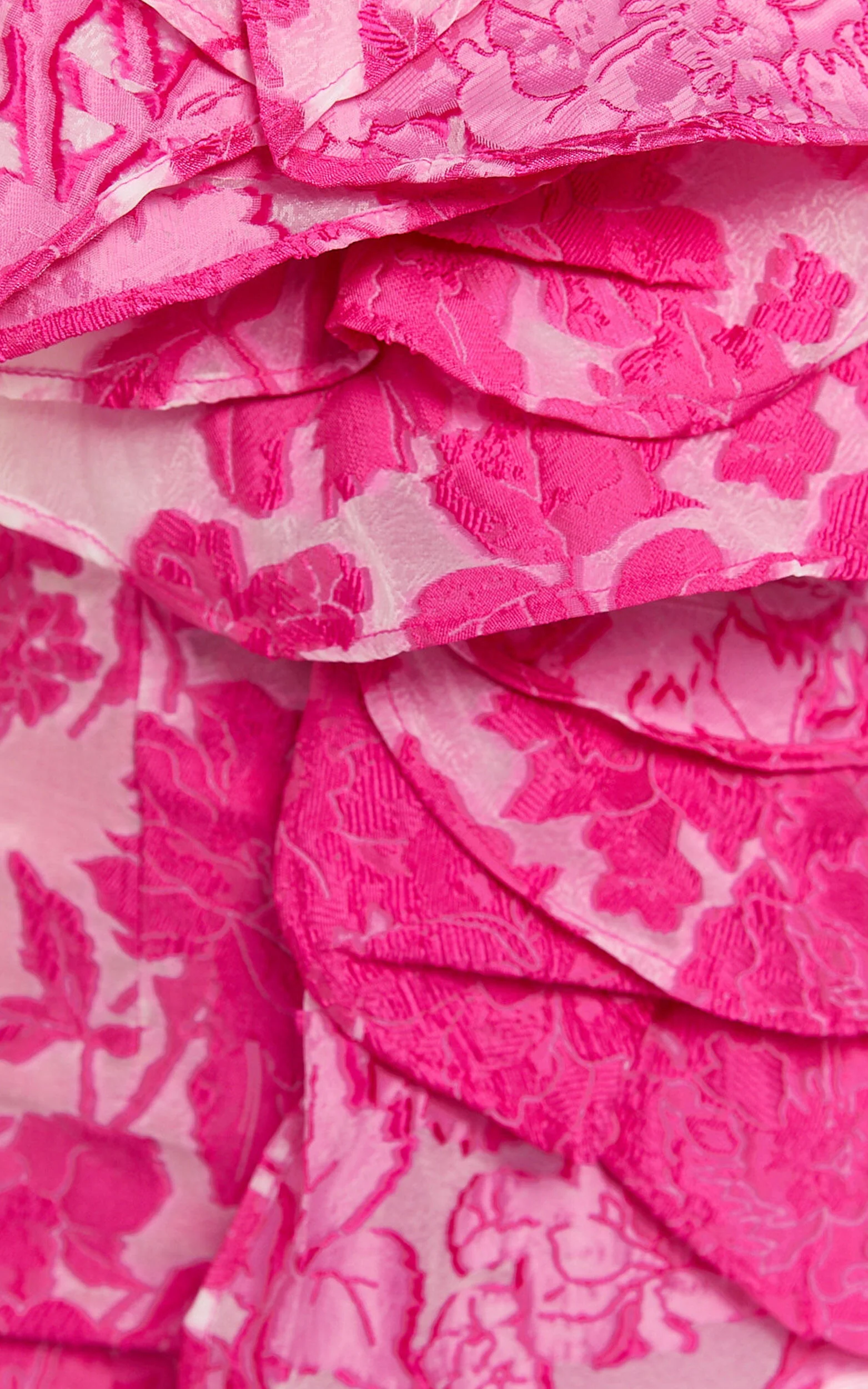 Amalie The Label - Frederika Strapless Ruffle Detail Jacquard Mini Dress in Hot Pink