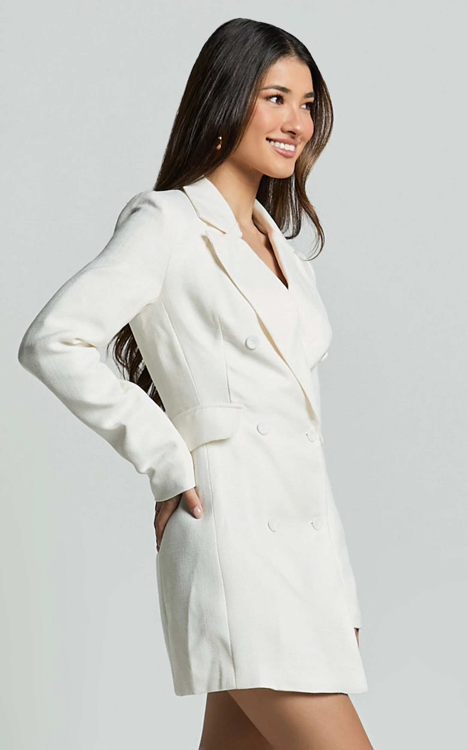 Tiana Mini Dress - Double Breasted Collared Jacket Dress in Ivory