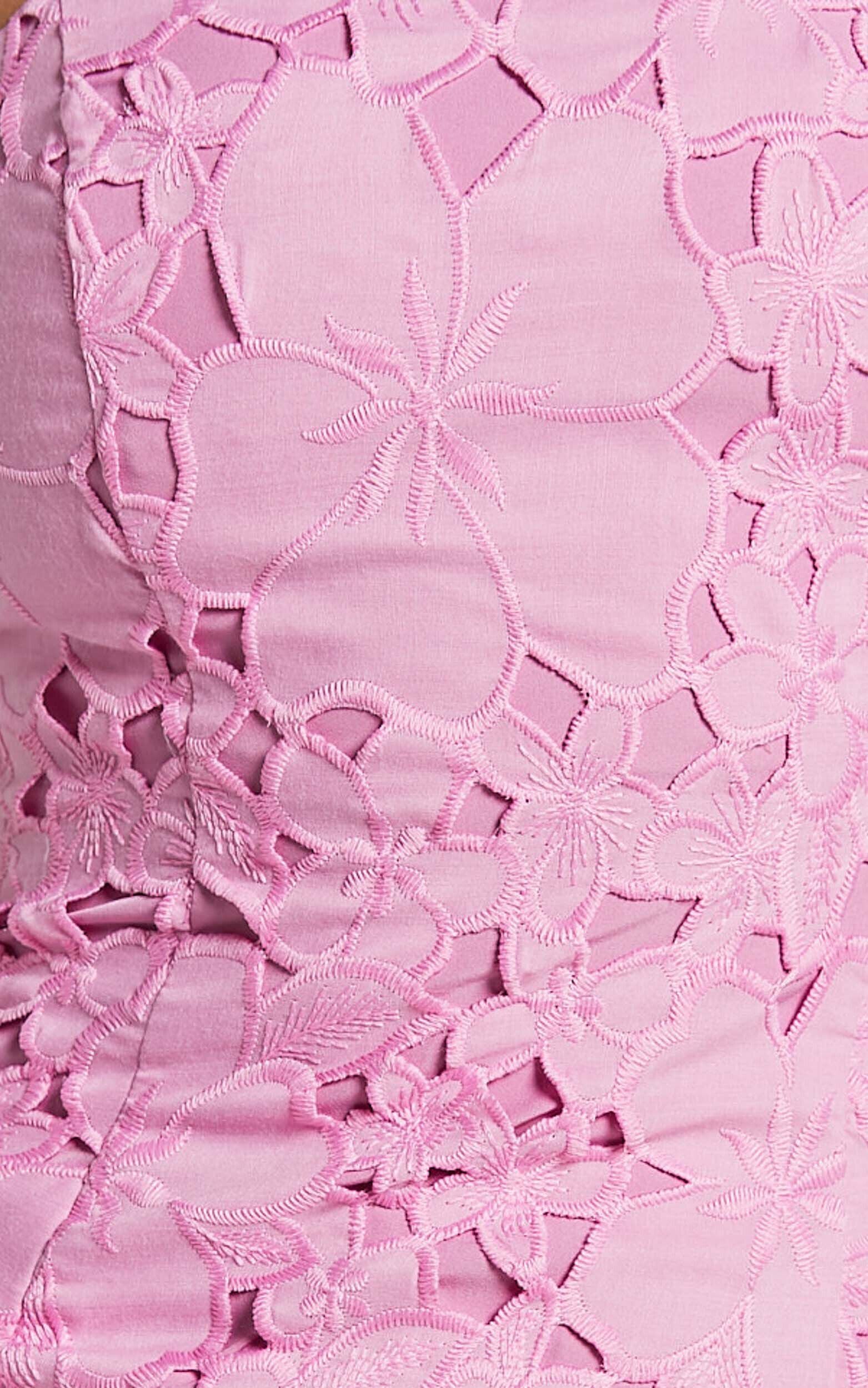 Kellie Mini Dress - Strappy Embroidered Lace Dress in Pink