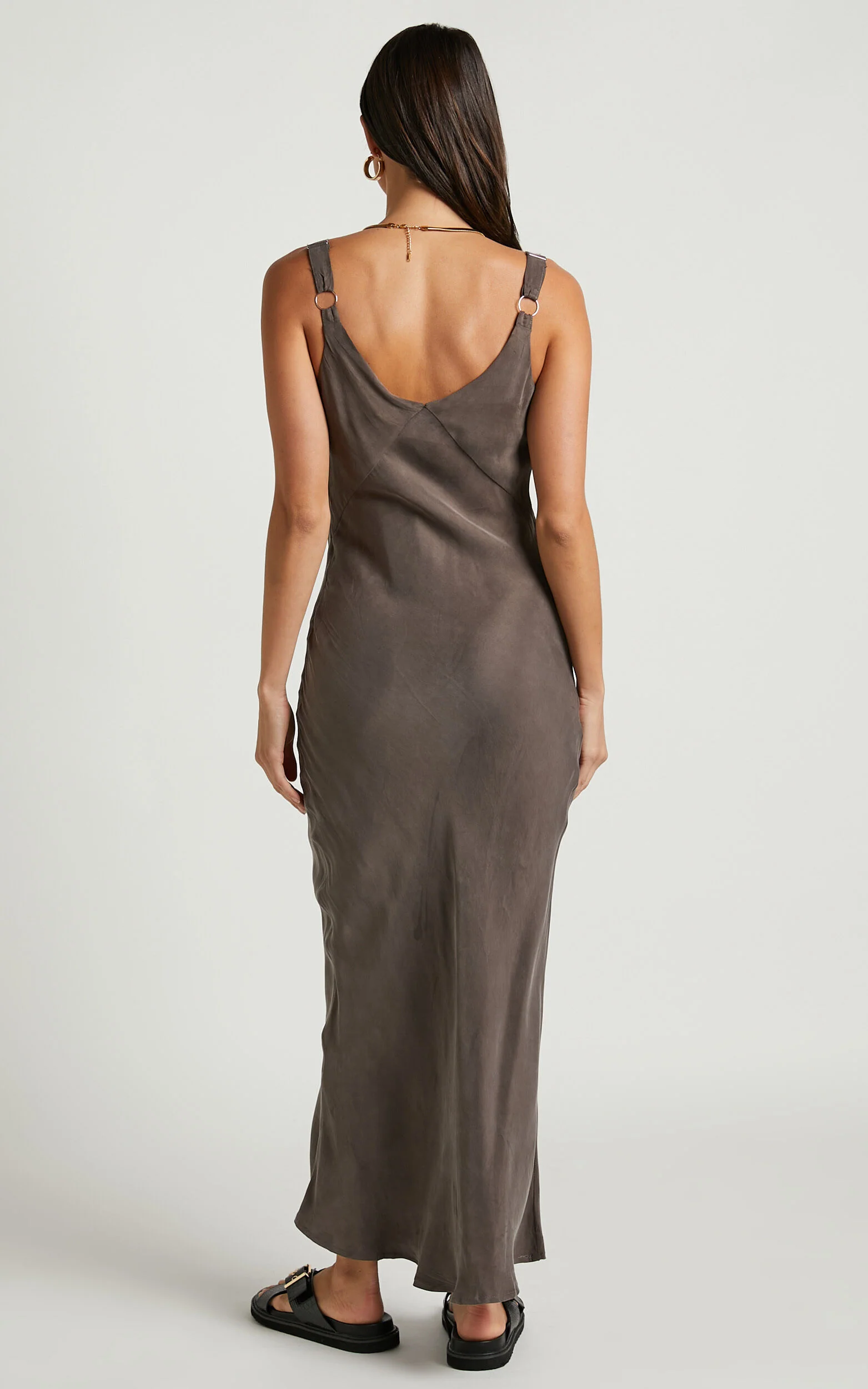 Kaya Midi Dress - Cupro Slip Dress in Warm Grey