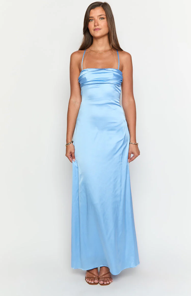 Blaise Blue Satin Maxi Dress