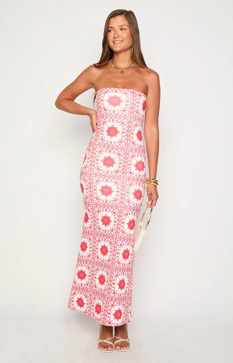 Arizona Red Tile Print Maxi Dress