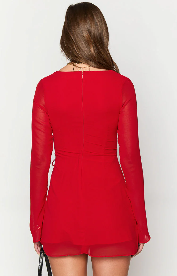 Lucy Red Long Sleeve Mini Dress