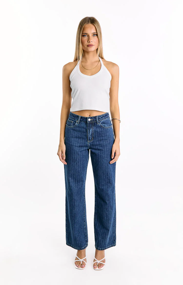 Calliope Pinstripe Mid Wash Mid Rise Slouchy Jeans