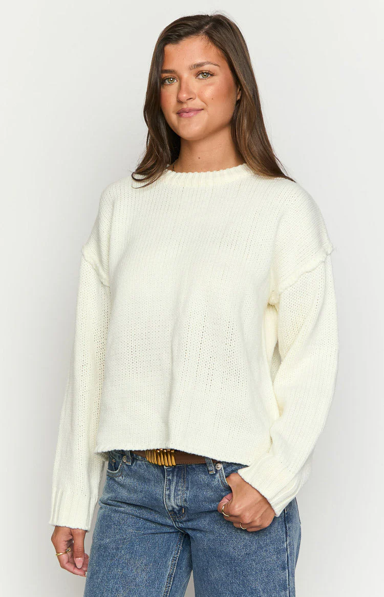 Edwina Cream Raw Edge Knit Sweater