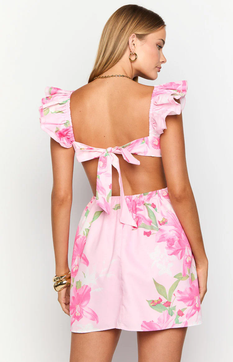 Kyla Pink Lilly Print Mini Dress