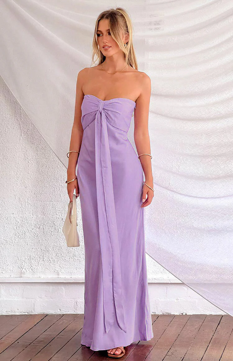 Ariella Lilac Satin Strapless Maxi Dress
