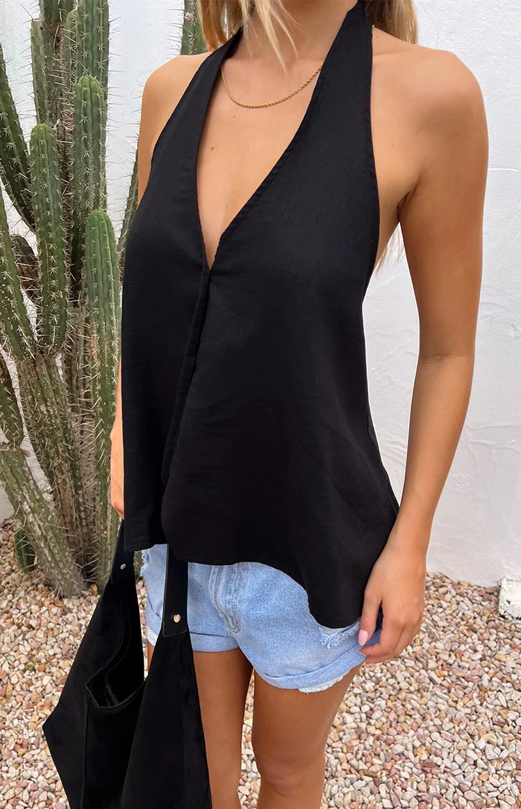 Petie Black Linen Blend Top