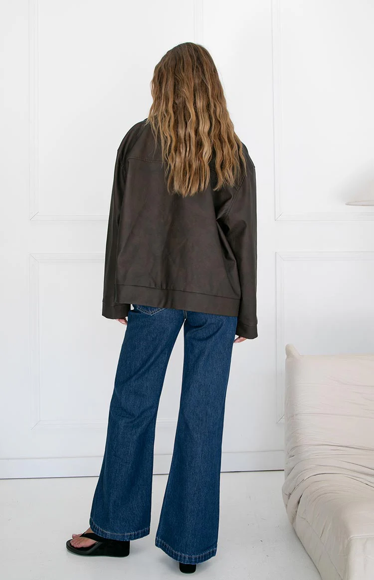 Rochelle PU Chocolate Brown Oversized Biker Jacket