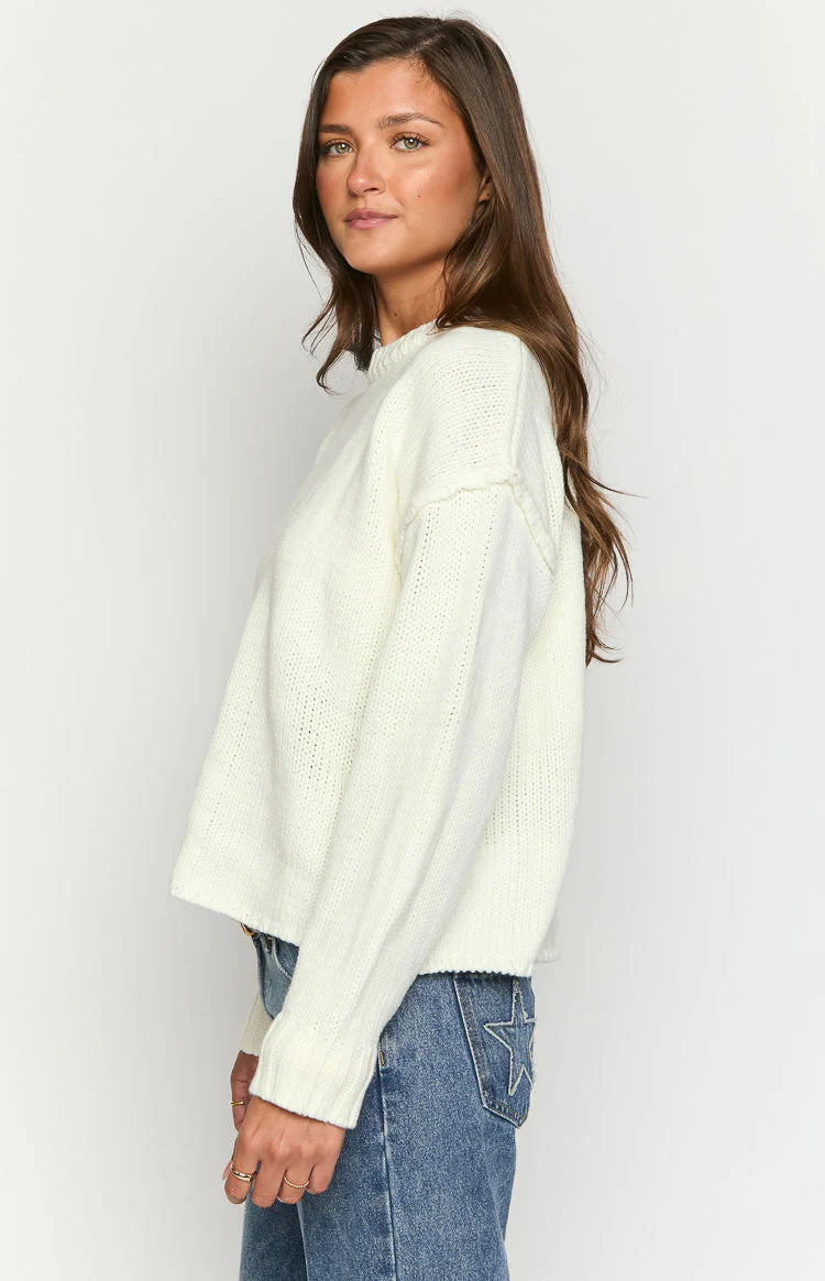 Edwina Cream Raw Edge Knit Sweater
