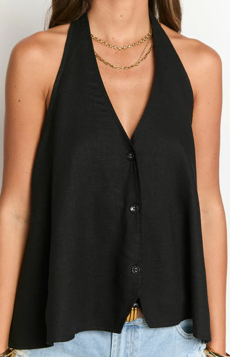 Petie Black Linen Blend Top