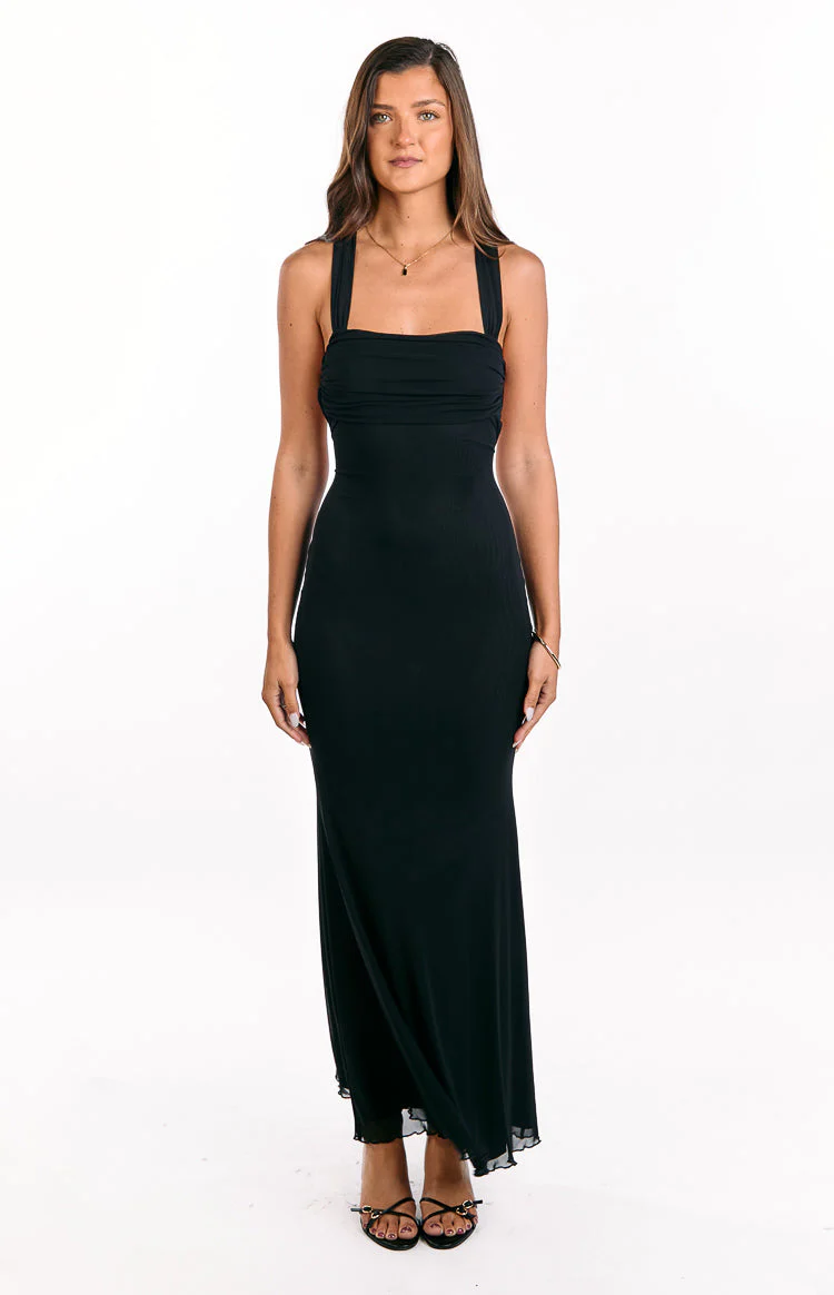 Amberley Black Mesh Formal Maxi Dress