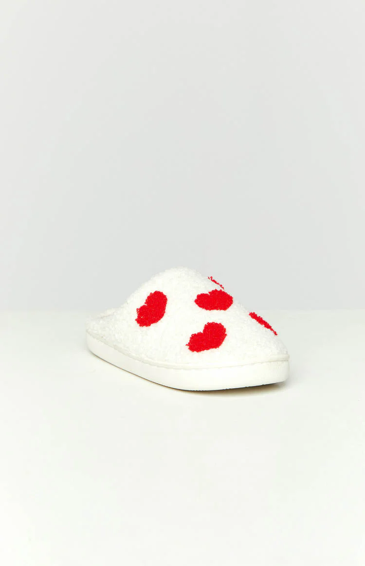 Sweetheart Sole White Love Heart Slippers