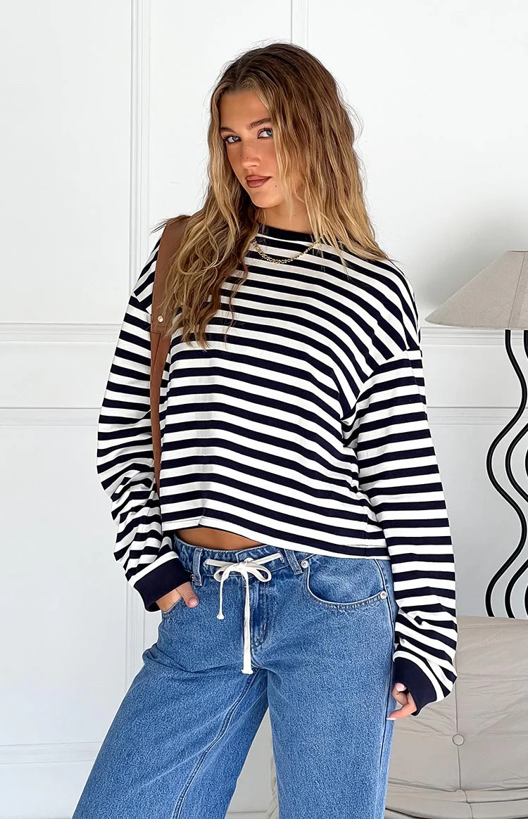 So Breezy Navy Stripe Long Sleeve Top