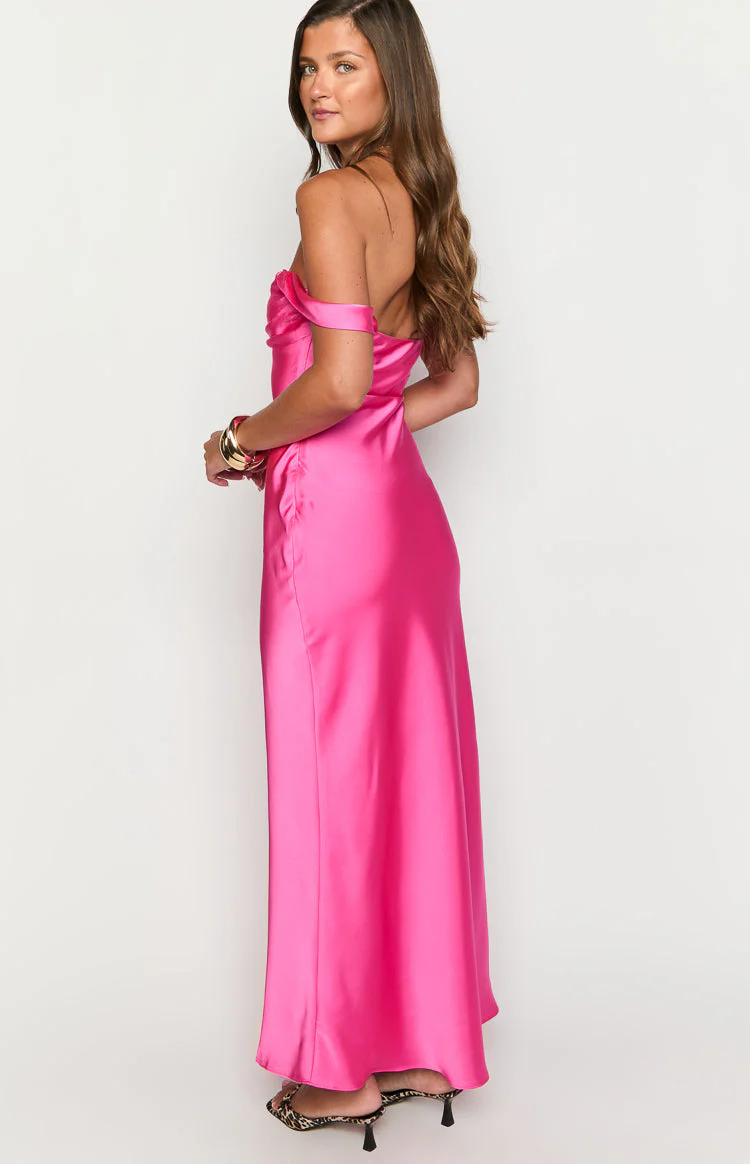 Ella Hot Pink Off Shoulder Formal Dress
