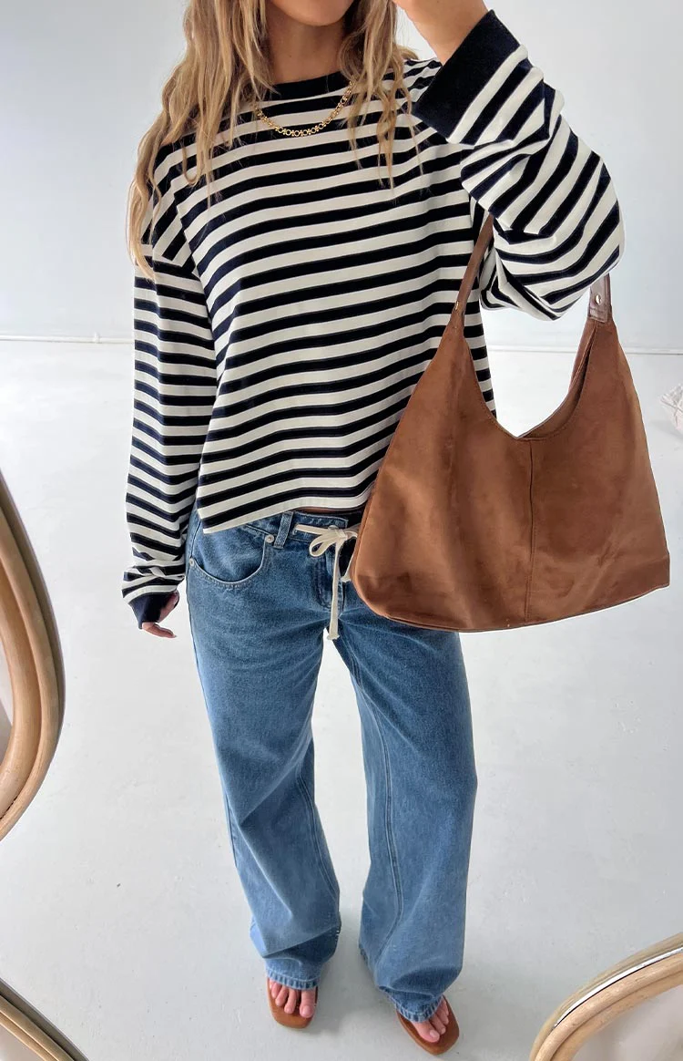 So Breezy Navy Stripe Long Sleeve Top
