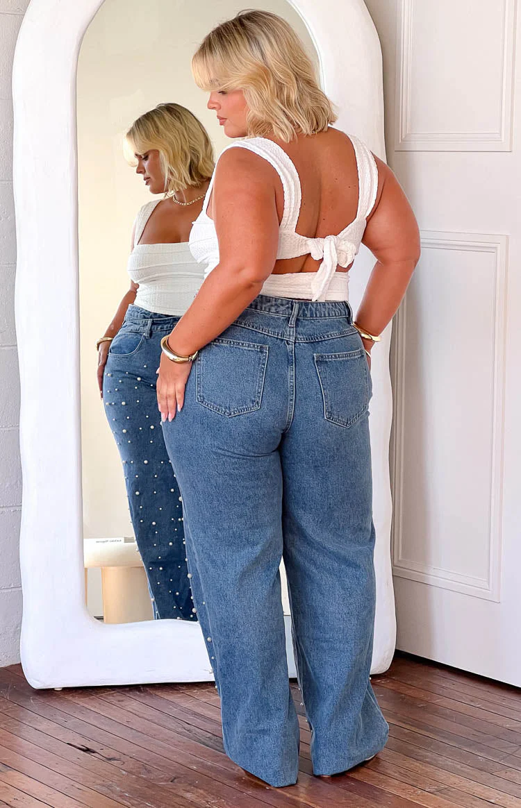Denim Dazzle Pearl Mid Wash High Waisted Jeans