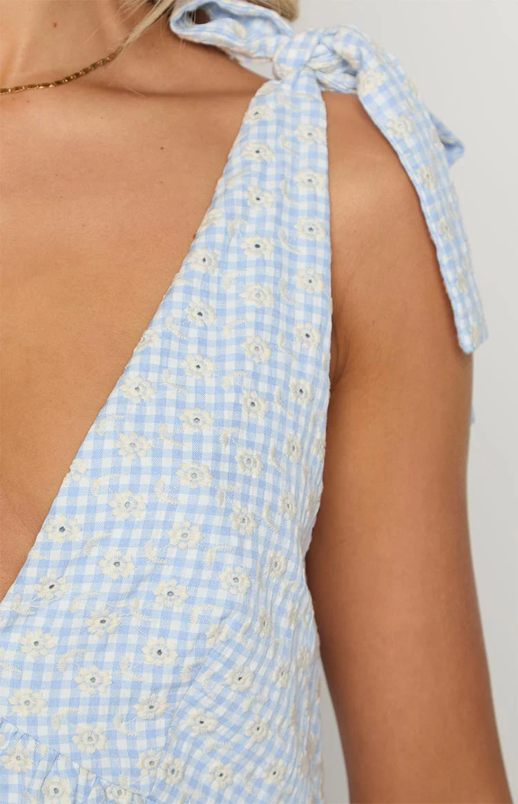 Angel Girl Blue Gingham Floral Mini Dress