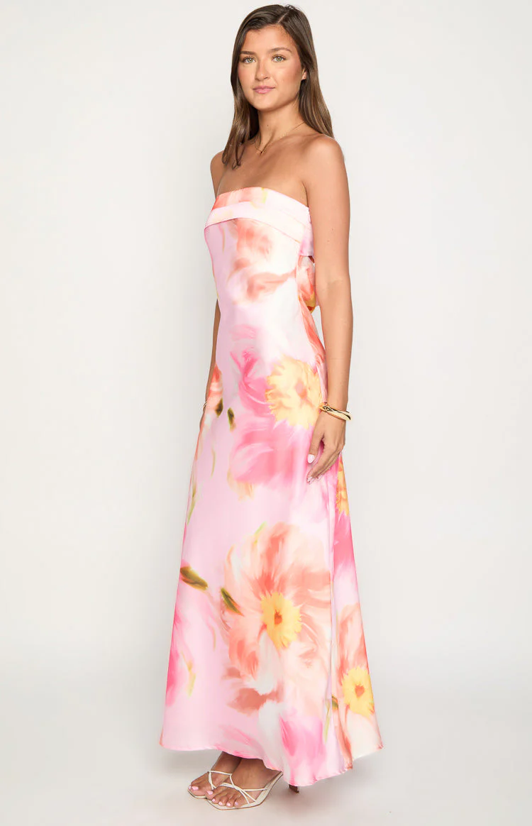 Maiah Pink Floral Print Maxi Dress