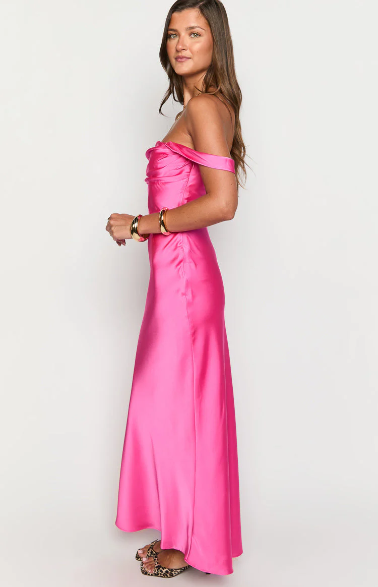 Ella Hot Pink Off Shoulder Formal Dress
