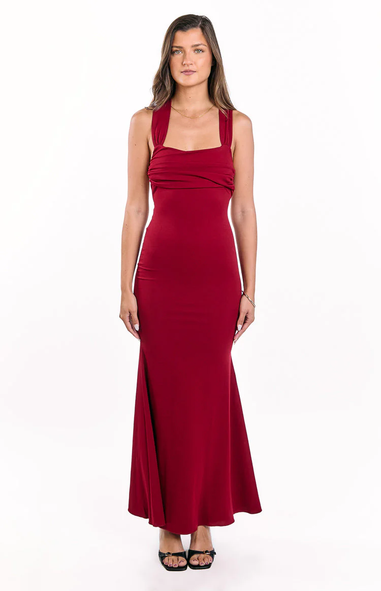 Beverley Wine Crepe Maxi Dress