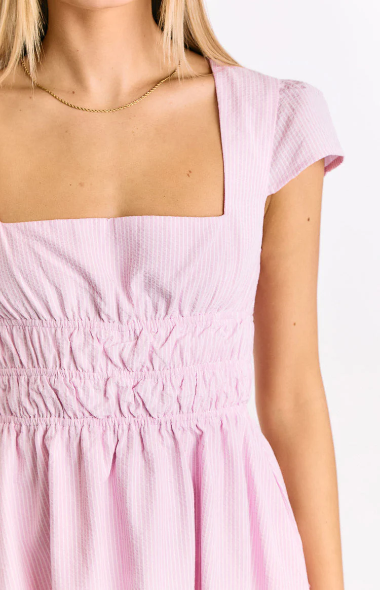Clairo Light Pink Stripe Cap Sleeve Mini dress