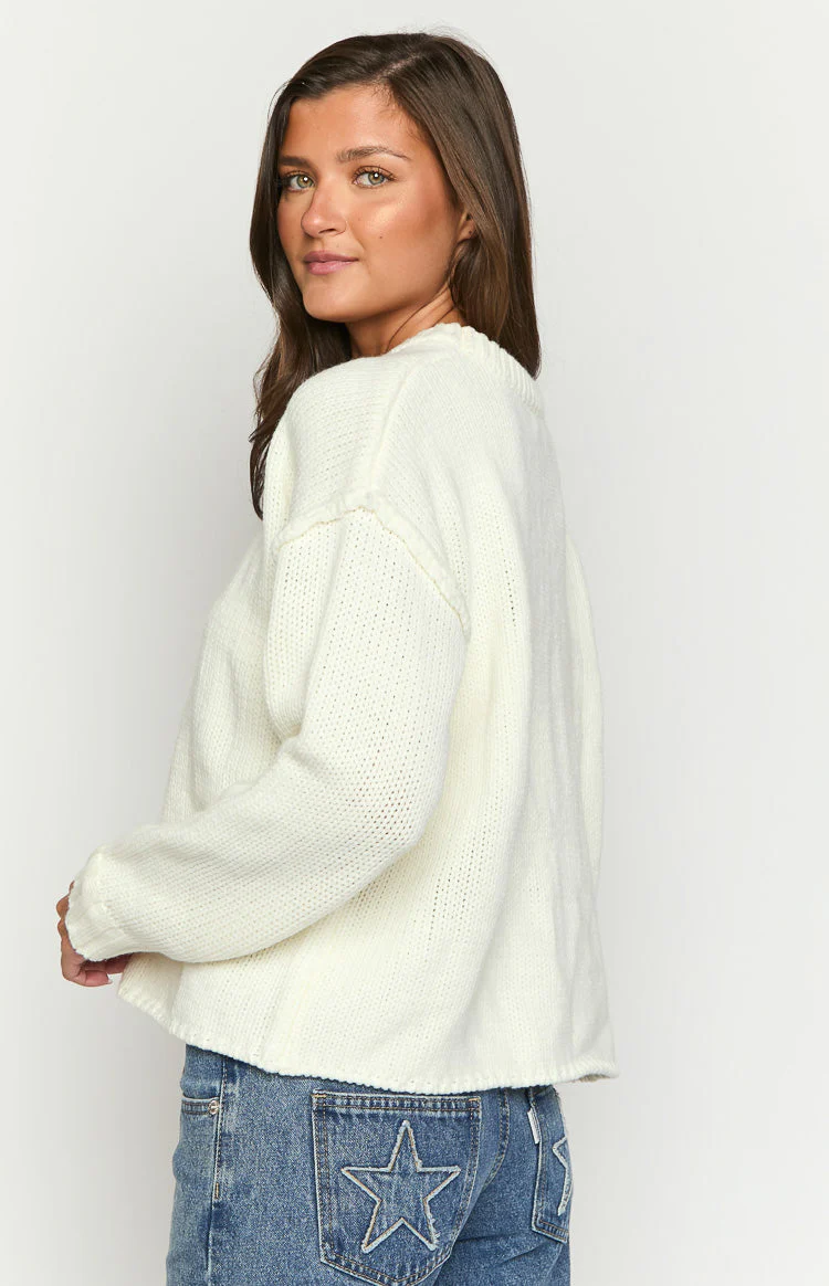 Edwina Cream Raw Edge Knit Sweater
