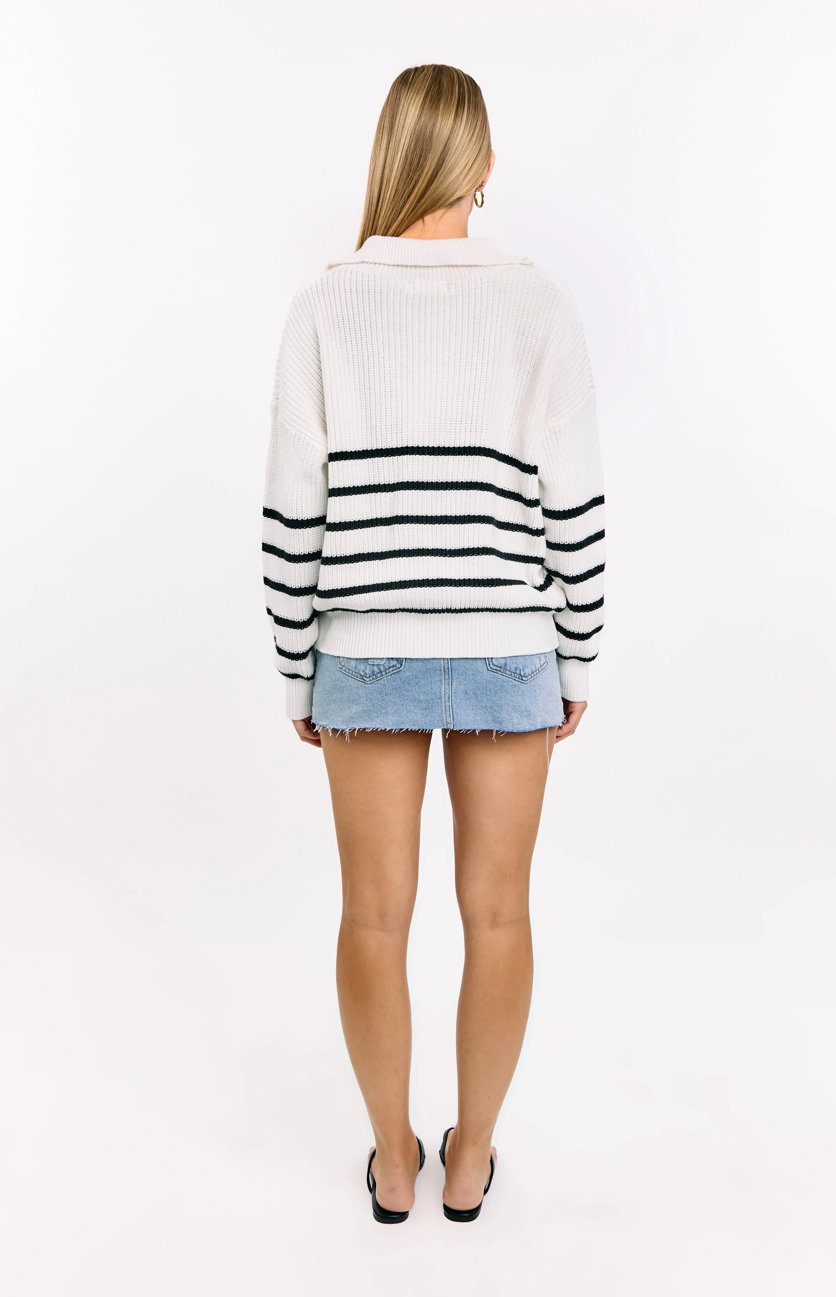 Copenhagen Cream Stripe Quarter Zip Knit Jumper