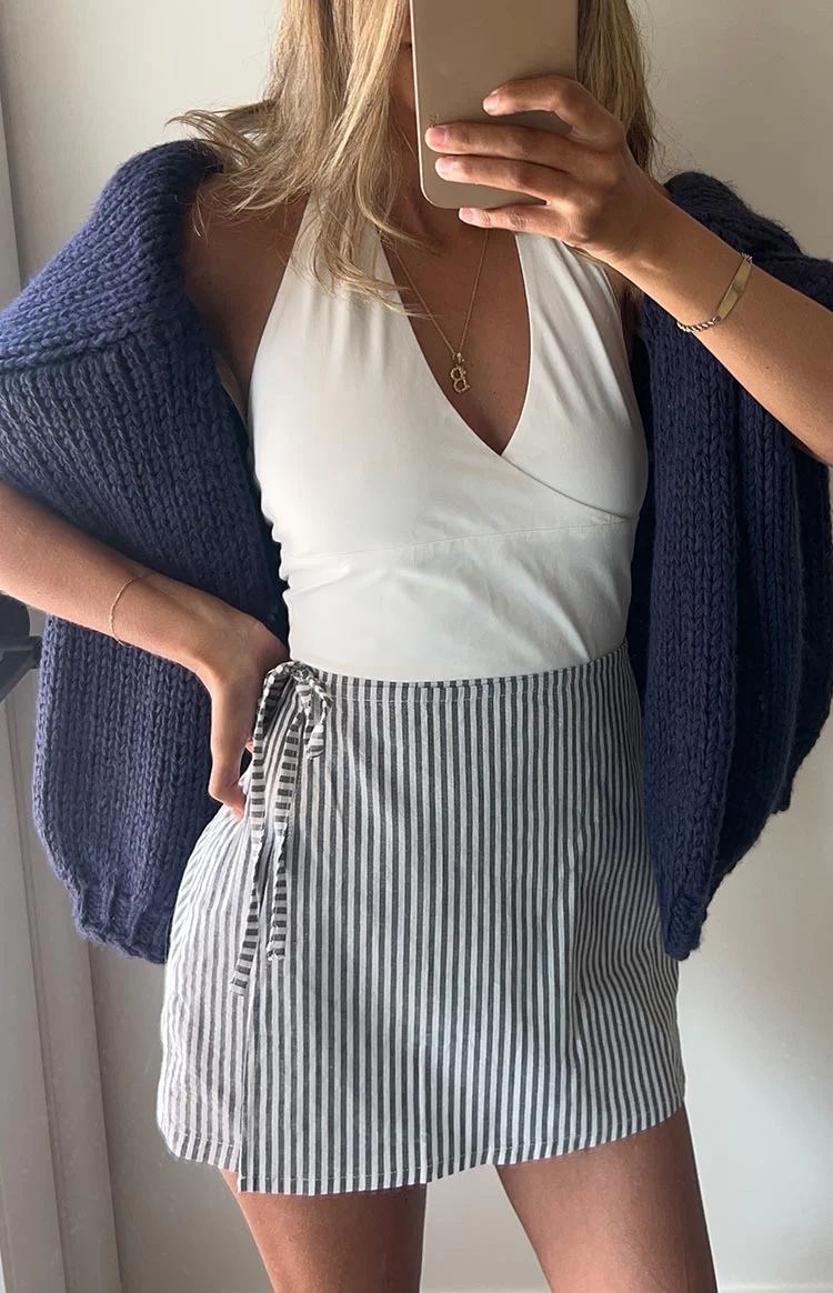 Frazer Blue Stripe Tie Side Mini Skirt