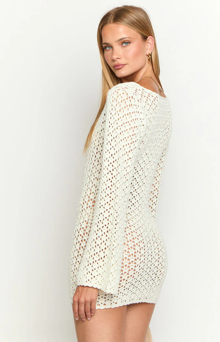 Rhi Cream Crochet Long Sleeve Mini Dress