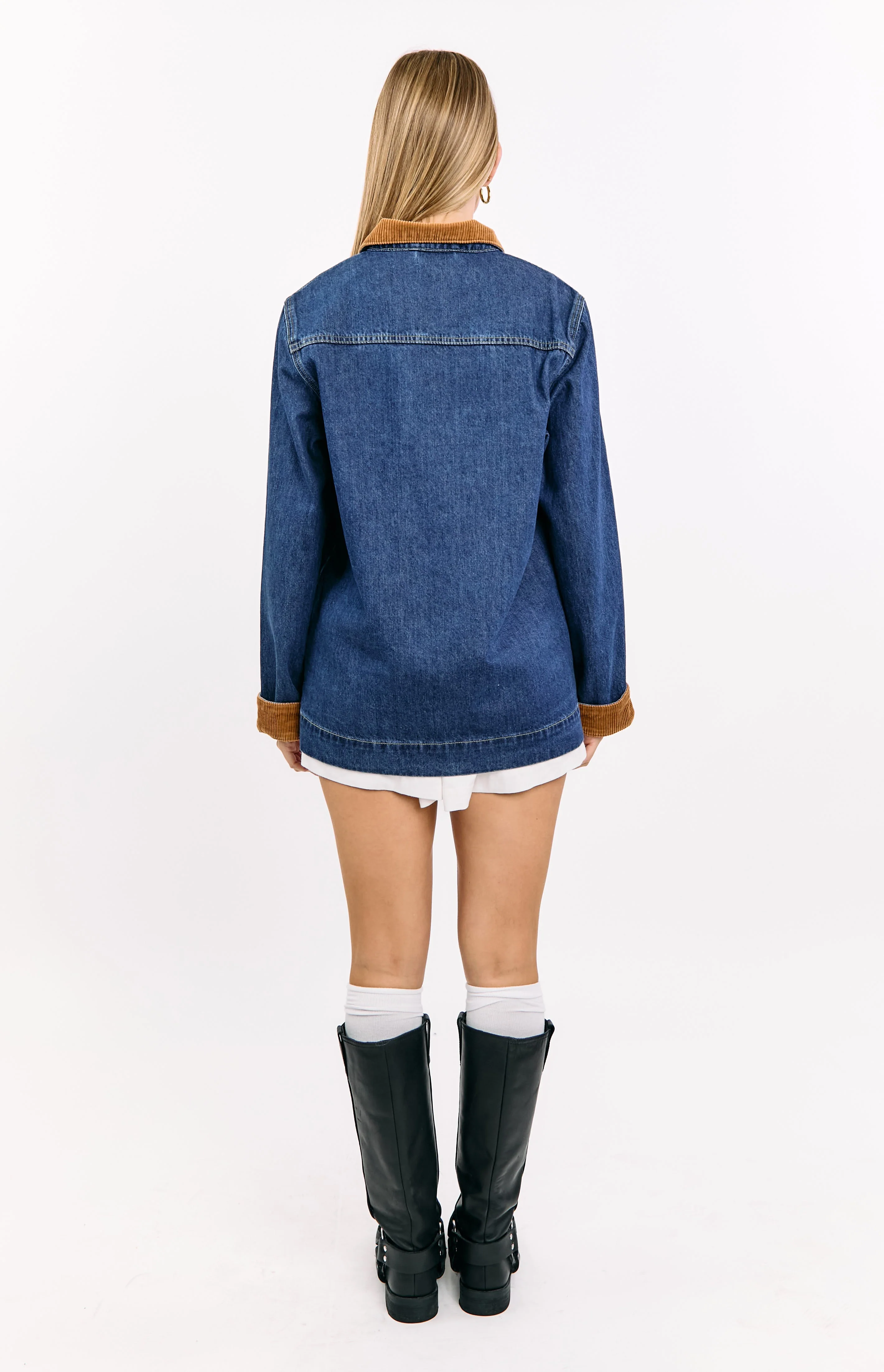 Hendrick Mid Wash Denim Cord Trim Oversized Jacket