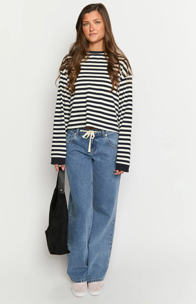 So Breezy Navy Stripe Long Sleeve Top