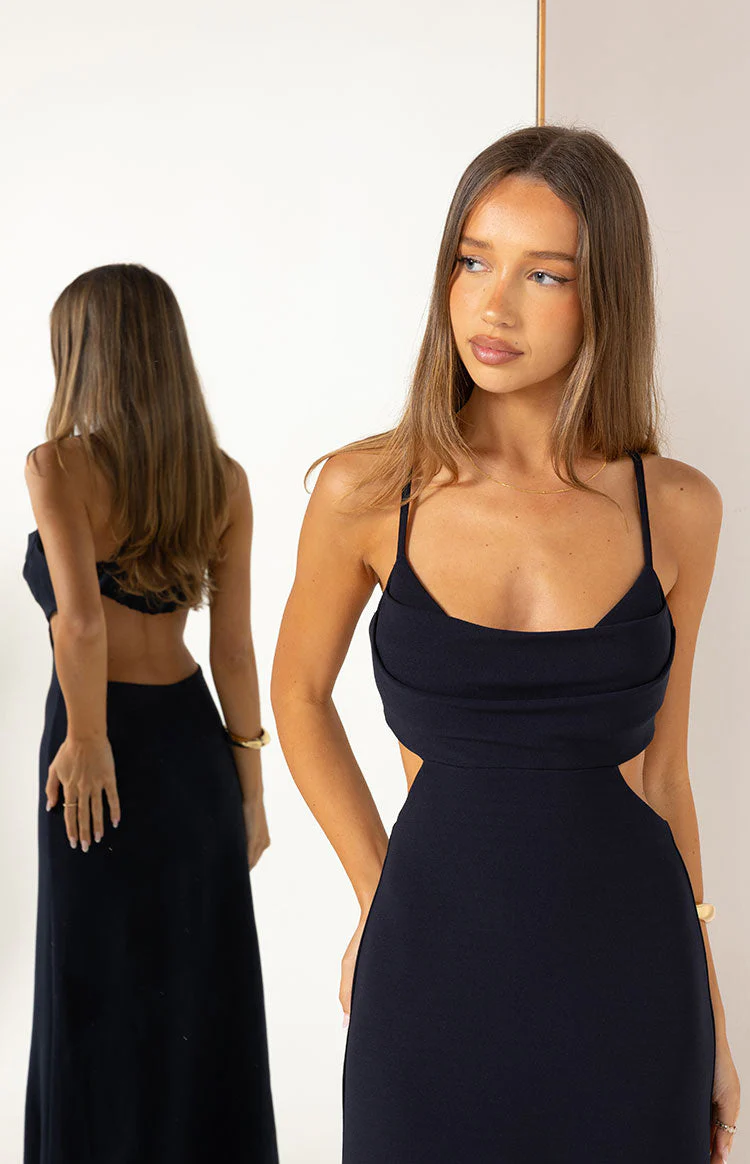 Taleah Navy Crepe Formal Maxi Dress