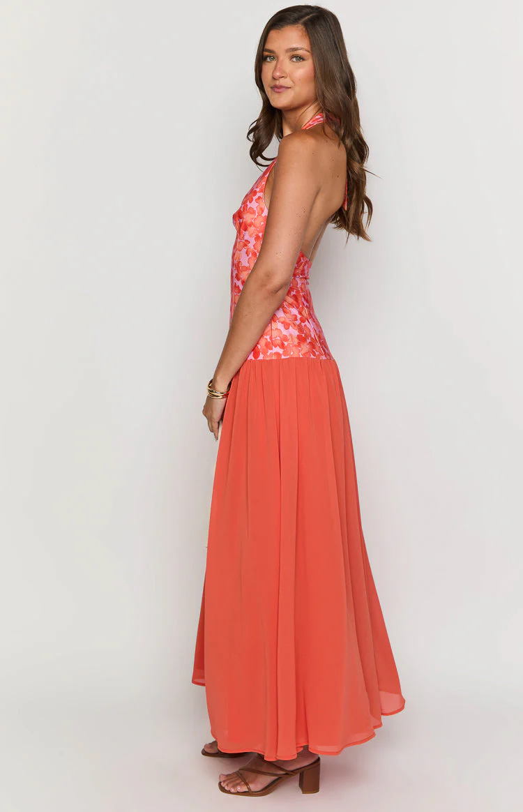 Roxanne Orange Floral Maxi Dress