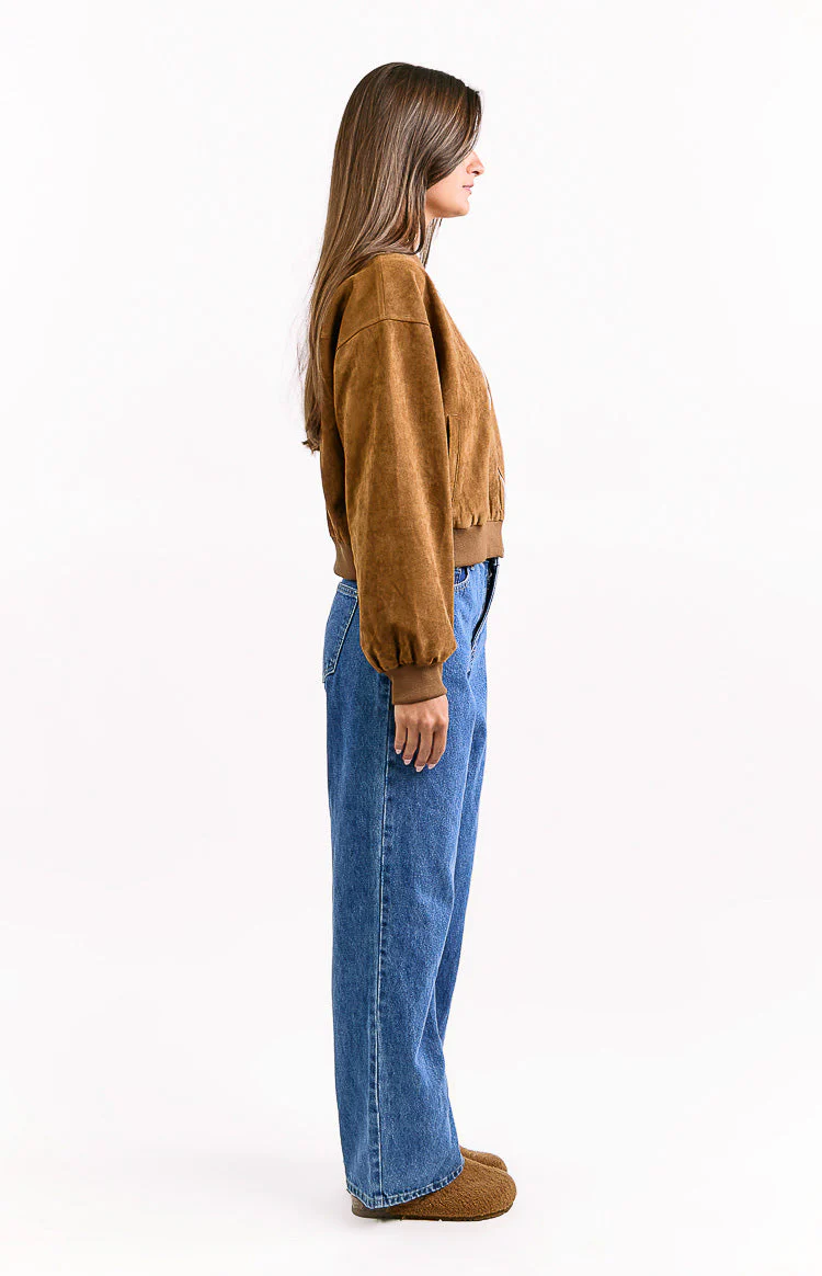 Rebecca Tan Cuffed Suedette Bomber Jacket