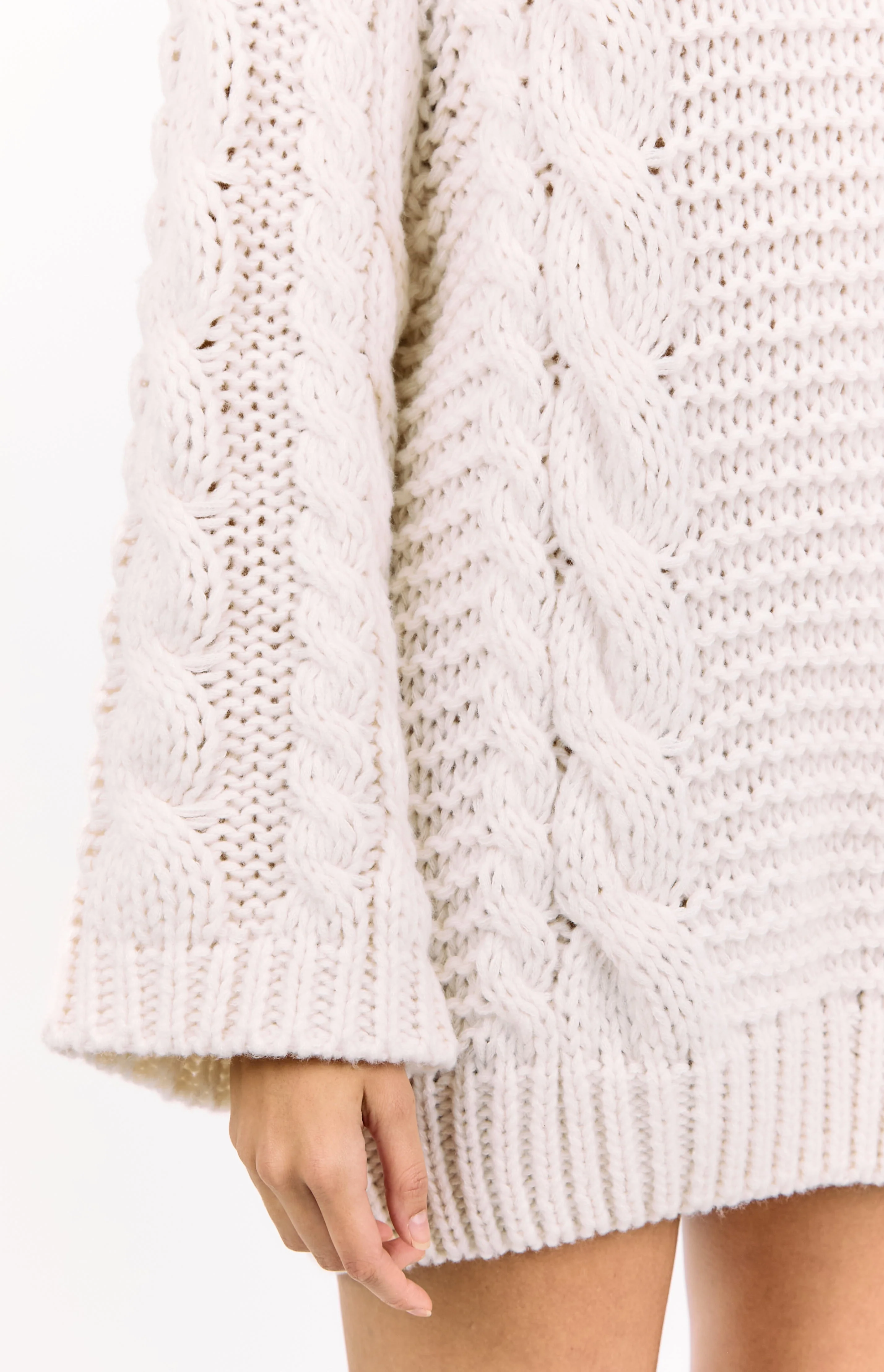 Thursdays Cream Cable Knit Sweater Dress
