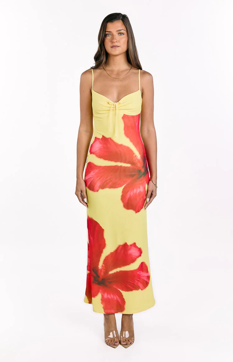 Rosalyn Red Hibiscus Print Maxi Dress